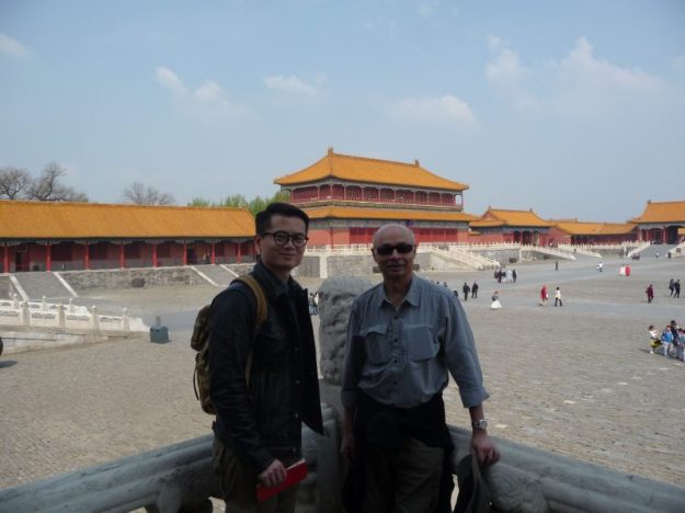With my translator. Very few visitors near the side walls of the Forbidden City