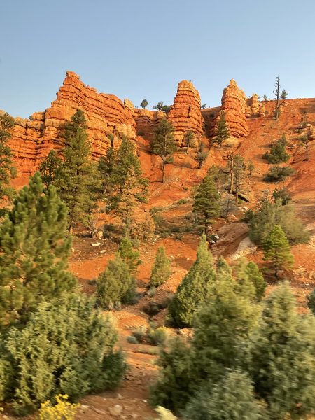 Rock formations in the morning light on the drive to Zion.