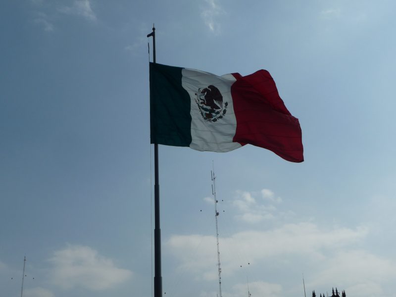 The Mexican Flag in the center of the Zócalo, Mexico.