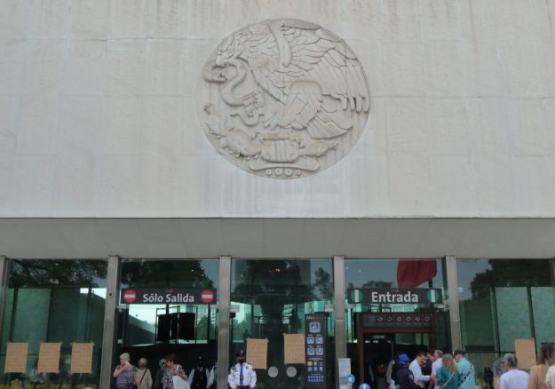 Mexican emblem above the museum entrance, Museum of Archeology, Mexico City.