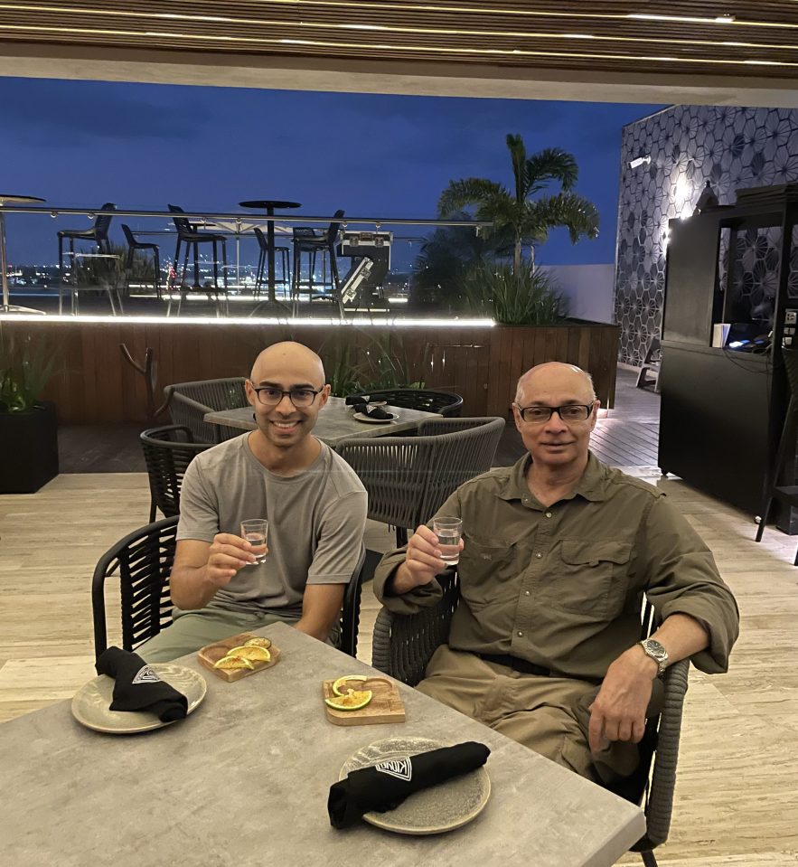 Sipping a fine mescal, Merida, Mexico.