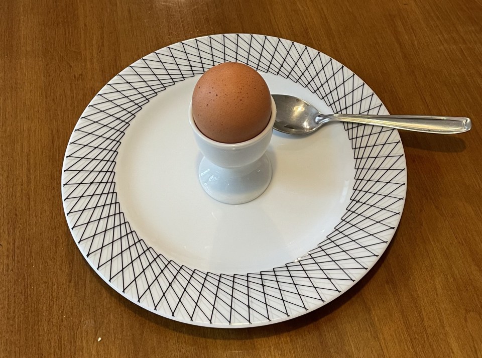 An egg in an eggcup for breakfast.