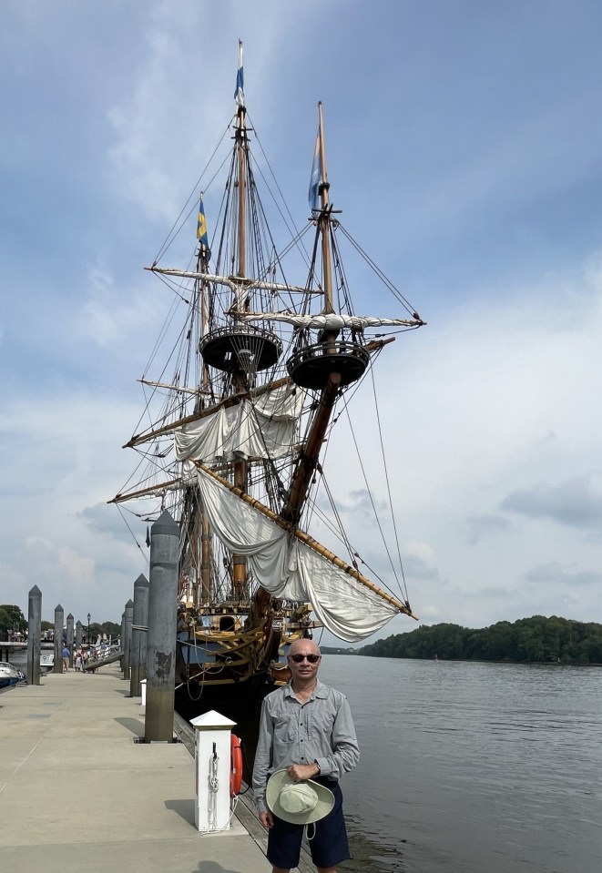 In front of the Kalmar Nyckel. View from the bow.
