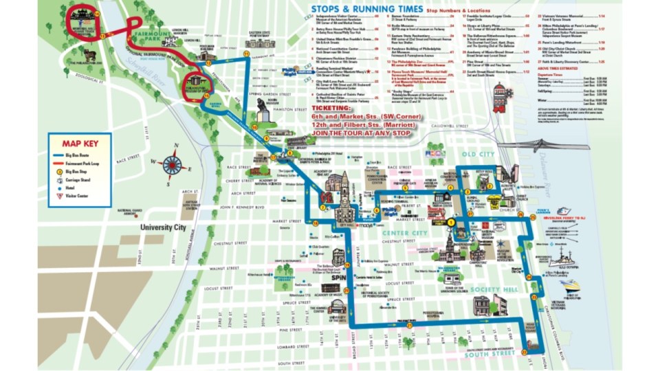 Map of route of the Big Bud tour of Philadelphia.