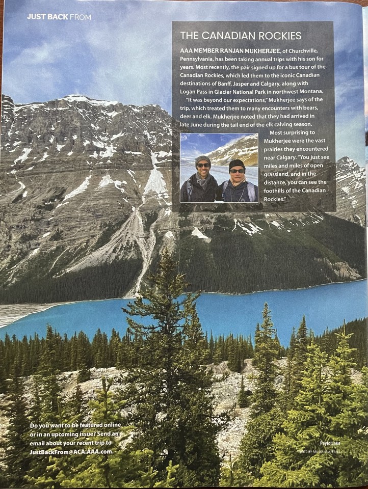 Article on our trip to the Canadian Rockies published in AAA magazine-The Extra Mile.