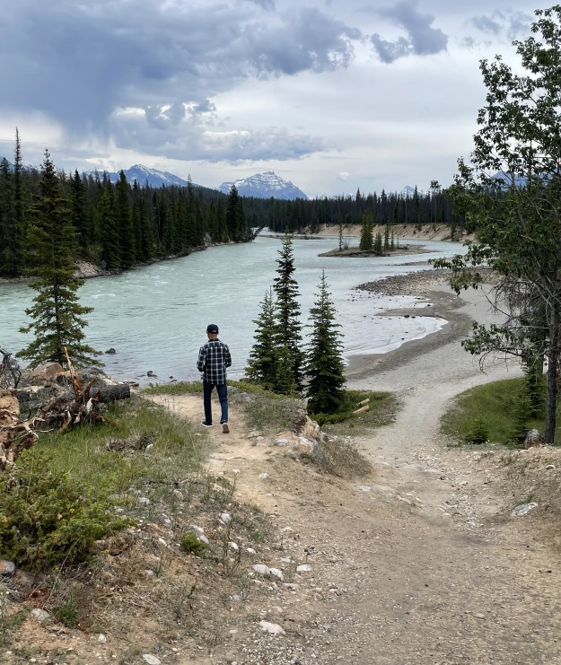 The Athabasca River flowing swiftly past our lodges in Jasper National Park.