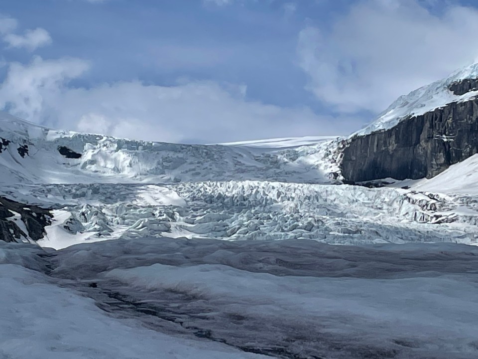 A close up of the head of the Athabasca Glacier and the river of ice, Athabasca Glacier, Canada.