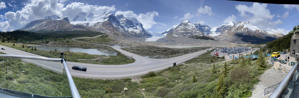 Panoramic view of the Columbia Icefields and the Athabasca Glacier, Canada.